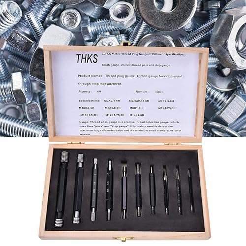 Thread Plug Gauge High Accuracy Double End Through Stop Measurement Hand Tool for Hardware Tool Thread Diameter Measurement 10Pcs (Imperial Thread) - Poueer
