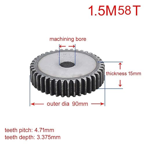 1.5 Mod 48T Pinion Gear 45# Steel Motor Spur Gear Pitch 4.71mm Thickness 15mm Outer Dia 75mm(1.5Mod 48T) - Poueer