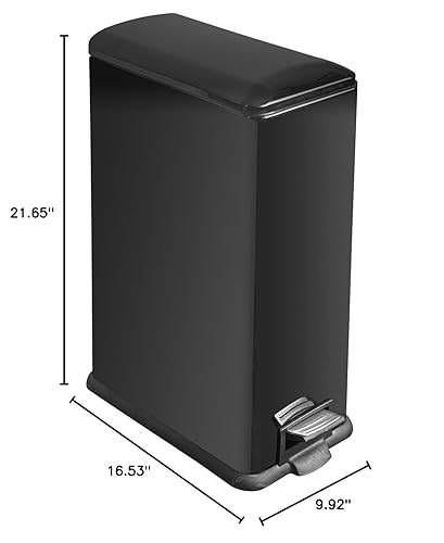 12 Gallon Trash Can, Stainless Steel Trash Can with Fingerprint-Resistant, Removal Inner Buck &Soft Close Plastic Lid, Step Garbage Can for Kitchen and Office, 45 Liter Capacity - Poueer