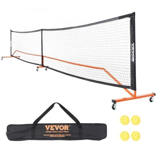 Pickleball Net Set, 22FT Regulation Size Portable Pickleball System with Carrying Bag, Balls, and Wheels, Weather Resistant Steady Metal Frame & Strong PE Net, for Outdoor Backyard Driveway - Poueer