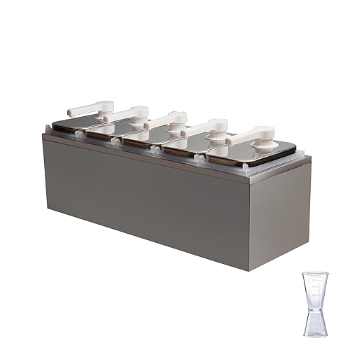 Condiment Pump Dispenser, Stainless Steel Ketchup Pump Dispenser with Measuring Jigger Set-Detachable Leak-Proof Design|for Sauce Honey Syrup Dressing|Commercial & Home Kitchen Use (2L-4jars) - Poueer