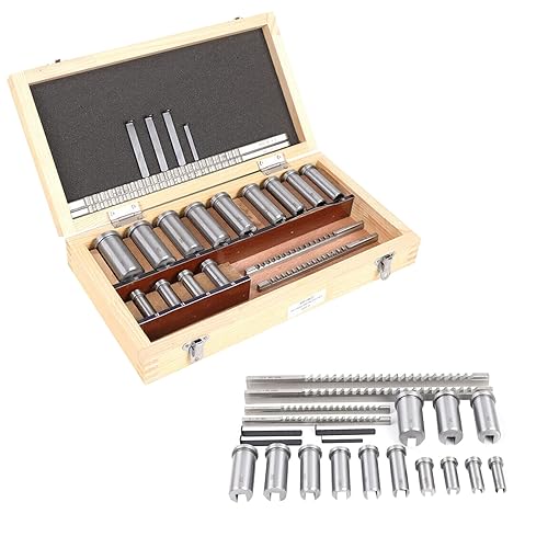 22 Pcs Keyway Broach Set in Fitted Box, Industrial Tools Metric Size Broaching Cutter Collared Bushing Shim Set W/ 4 Pcs Broach & 13 Collared Bushing & 5 Gaskets (US Stock) - Poueer