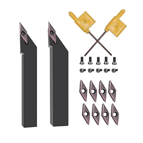 3/8in 1/2in Indexable Metal Lathe Turning Tool Holder with VCMT110304 Carbide Turning Inserts for Stainless Steel(2pcs Holders + 10pcs VCMT11 Insert + 10pcs Screws) - Poueer