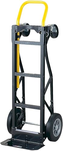 Harper Trucks PGDY8635P 700 lb Capacity Glass Filled Nylon Convertible Hand Truck and Dolly with 10' Flat-Free Solid Rubber Wheels,Black with Yellow Handle - Poueer
