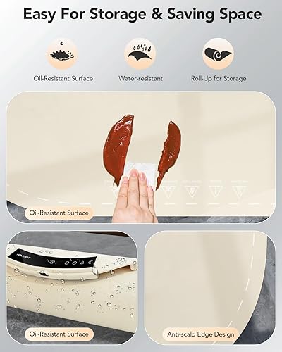 Food Warming Mat, Electric Warming Trays for Buffet & Party Rollable Food Warmers Silicone Heating Mat with 9 Temperature Setting 23.1'x15.9' (Brown) - Poueer