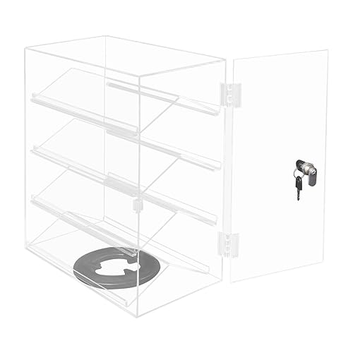 4 Tiers Rotating Acrylic Display Case, Clear Acrylic Eyewear Showcase with V-Shaped Shelves & Lock, Countertop Display Box for Jewelry, Watches, Glasses - Poueer