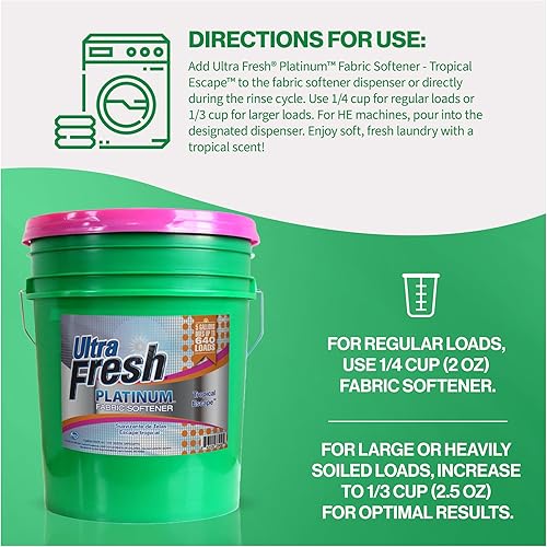 Ultra Fresh Platinum Fabric Softener Up to 640 Loads, Tropical Escape, 5 Gallon - Poueer