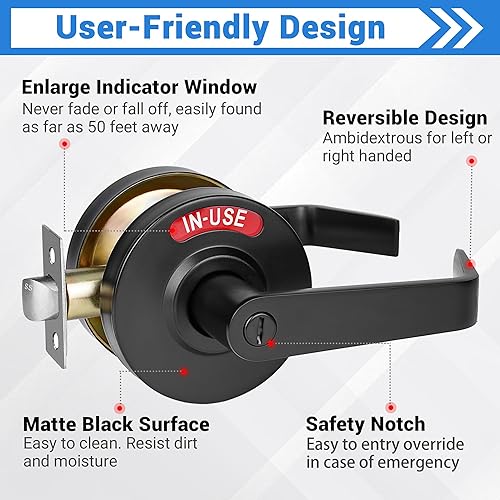 Privacy Indicator Door Lock Inuse or Vacant, Occupied Bathroom Door Handle, Commercial Grade Bathroom Door Handle with Occupancy Indicator, for Restrooms, Office Buildings,Bars - Poueer