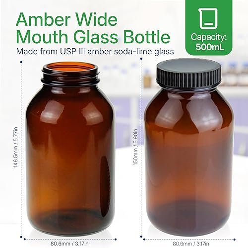 200 ml(6.7 OZ) Amber Glass Wide Mouth Packer Bottle with Black Ribbed Cap, Pack of 24 bottle - Poueer
