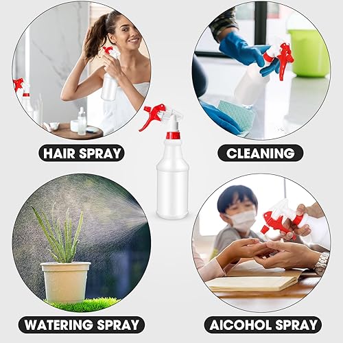 Gerrii 12 Pcs Plastic Spray Bottles with Adjustable Nozzle and Label for Cleaning 24 oz Anti Leak HDPE Spraying Bottles Empty Water Squirt Bottle (Red) - Poueer