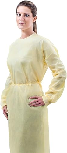 TRONEX 50 Pack AAMI Level 2 Fluid-Resistant Yellow Medical Disposable Isolation Gowns Unisex PPE - Poueer