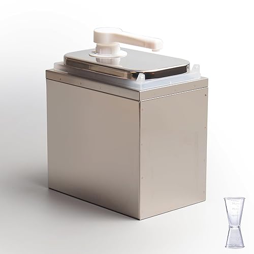 Condiment Pump Dispenser, Stainless Steel Ketchup Pump Dispenser with Measuring Jigger Set-Detachable Leak-Proof Design|for Sauce Honey Syrup Dressing|Commercial & Home Kitchen Use (2L-4jars) - Poueer