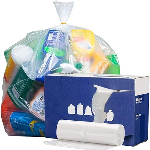 Plasticplace 40-45 Gallon Trash Bags │ 1.5 Mil │ Clear Heavy Duty Garbage Can Liners │ 40' x 46' (100 Count) - Poueer