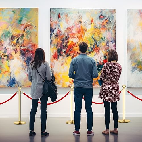 Stanchion Post with Velvet Rope, VIP Stanchion Queue Pole Barrier Posts, Red Carpet Stanchion Set, Gold 10-Pack - Poueer