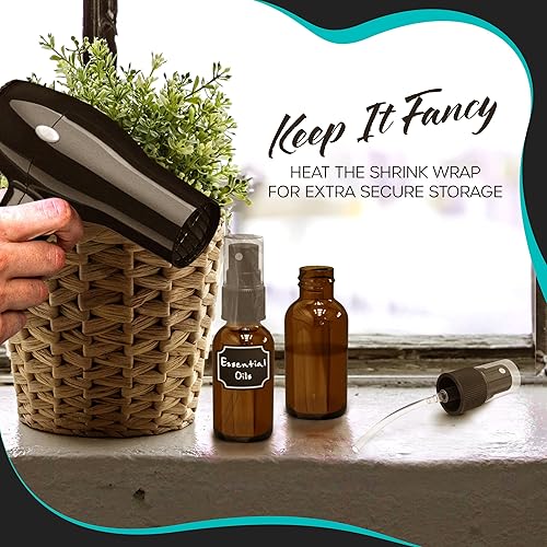 Nevlers 48 Pack Blue 1 Oz Glass Spray Bottle | The Blue Misting Glass Bottles Includes Sprayers, a Funnel & Brush with Bonus Labels to Easily Identify its Contents - Poueer