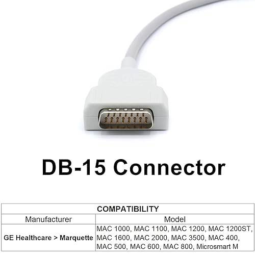 8.2FT 10 Leads Trunk AHA Cable Compatible with GE Marquette, 10K RES. TPU Direct Connect Cord with 15-Pin Monitor Connector - Poueer