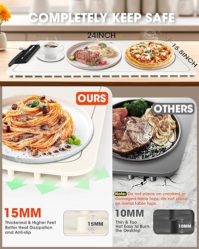 Food Warming Mat, Electric Warming Tray for Buffets Party, 7 Temp Settings, 24 Hours Timer, Fast & Full Surface Heat Food Warmer, Auto Shut-Off, Easy to Clean with Nano Material, 24'x15' - Poueer