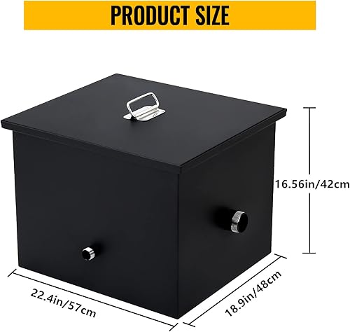 Commercial Grease Interceptor, 14 LBS Capacity, Under Sink Grease Trap with 7 GPM Flow Rate, Coated Carbon Steel Grease Interceptor with Side Water Inlet, for Restaurant Factory Kitchen, Black - Poueer