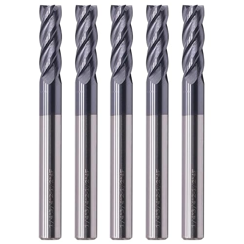 BestParts High Performance 5pcs 7/16' Solid Carbide Square End Mills, AlTiN Coated, 4 Flute, 30 Degree Helix, 7/16' Cutting Diameter, 7/16' Shank Diameter, 1' Length of Cut, 2-3/4' Overall Length - Poueer