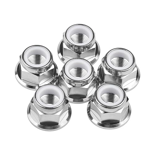 Titanium M6 M8 M10 M12 M14 Nuts Flange Nylon Lock Nut Pack of 6 (M12 Pitch 1.25mm) - Poueer