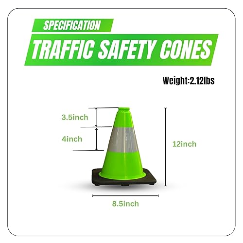 6 Pack 36'' Green PVC Traffic Cones Road Construction Cones with Black Base and Reflective Stripes Safety Cones for Parking Lots Driveways Construction Areas and Traffic Control - Poueer