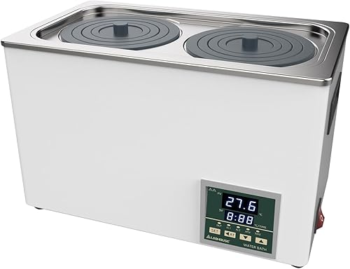 Lab Water Bath Digital WB100-2 Thermostatic Heater Electric Heating Device | Stainless Steel Liner 6L Capacity 2 Selectable Openings Laboratory Experiment Use 110V/60Hz - Poueer