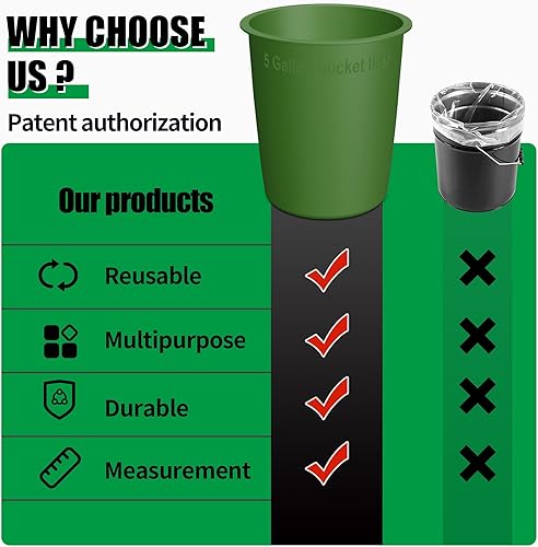 5 Gallon Silicone Bucket Liners for Mud And Tile, Reusable Rubber Bucket Liner with Graduated Measurements for Concrete Mix (Green 5Gallon) - Poueer