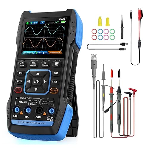 3 in 1 Handheld Oscilloscope Multimeter DDS Generator with 2 Channels, 10000 Counts, 10MHz Bandwidth, 50MSa/s Sampling Rate, AC/DC, Voltage, Current, Capacitance, Resistance, Diode, Continuity Test - Poueer