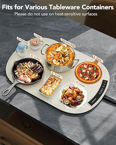 Food Warming Mat, Electric Warming Trays for Buffet & Party Rollable Food Warmers Silicone Heating Mat with 9 Temperature Setting 23.1'x15.9' (Brown) - Poueer