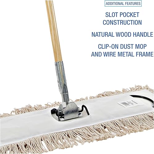 Boardwalk BWKM245C 24 in. x 5 in. Cotton Head 60 in. Wood Handle Cotton Dry Mopping Kit - Natural (1-Kit) - Poueer