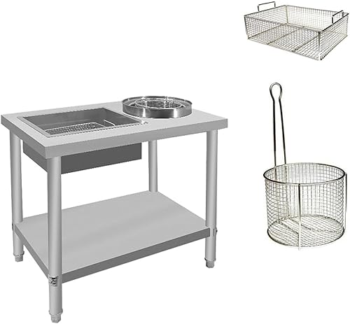 Fried Chicken Breading Station with Stainless Steel Worktop, Containers, and Baskets - Easy to Clean Preparation Table for Kitchen and Restaurant - Poueer