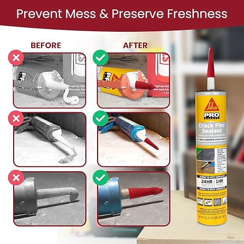 SchayCo 12 Pack Caulk Saver Caps with Case of 12 Sikaflex Crack Flex High-Performance, Textured, Self-Leveling, Polyurethane Sealant (Gray 10 Oz) - Poueer