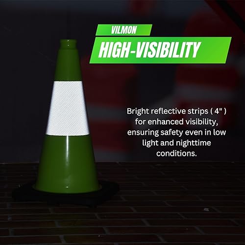 6 Pack 36'' Green PVC Traffic Cones Road Construction Cones with Black Base and Reflective Stripes Safety Cones for Parking Lots Driveways Construction Areas and Traffic Control - Poueer