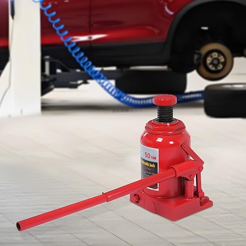 Hydraulic Welded Bottle Jack 50T(110,231lbs) Capacity for Auto Repair and House Lift, Red - Poueer