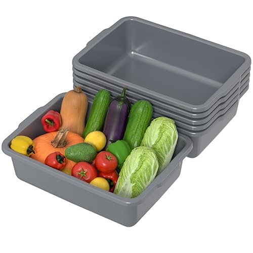 6-Pack 24 L Commercial Bus Tub, Plastic Bus Box, Gray - Poueer