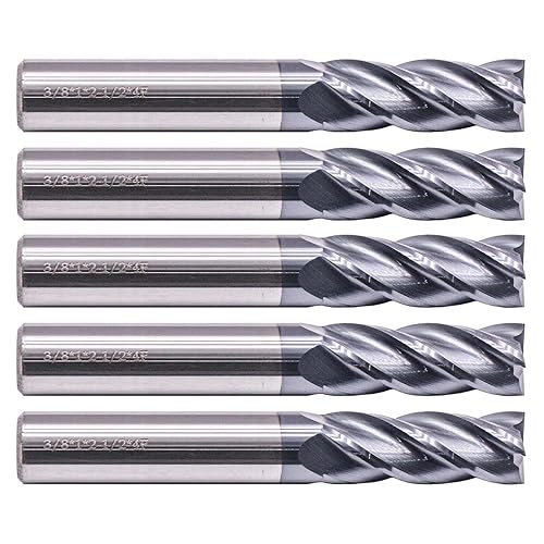 BestParts High Performance 5pcs 7/16' Solid Carbide Square End Mills, AlTiN Coated, 4 Flute, 30 Degree Helix, 7/16' Cutting Diameter, 7/16' Shank Diameter, 1' Length of Cut, 2-3/4' Overall Length - Poueer