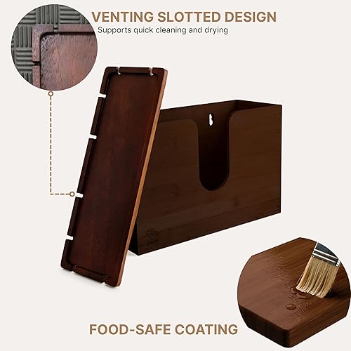 eBun Bamboo Folded Paper Towel Holder – Wall Mount & Countertop Paper Towel Dispenser for Bathroom, Kitchen & Office – Fits C-Fold, Multifold, Z-Fold Towels – Rustic Modern Design, Black - Poueer