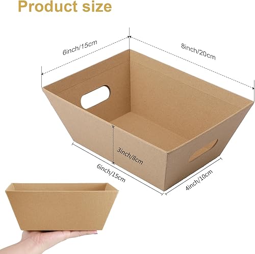 50 Pcs Empty Gift Basket Set 12 Pcs Basket for Gifts Empty Kraft Market Tray with Handles, 18 Bags, and 20 Multicolor Bows for Wedding Birthday Easter, 8 x 6 x 3 Inches - Poueer