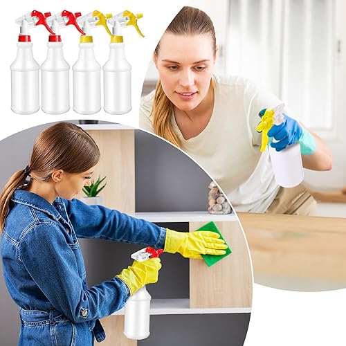 Gerrii 12 Pcs Plastic Spray Bottles with Adjustable Nozzle and Label for Cleaning 24 oz Anti Leak HDPE Spraying Bottles Empty Water Squirt Bottle (Red) - Poueer