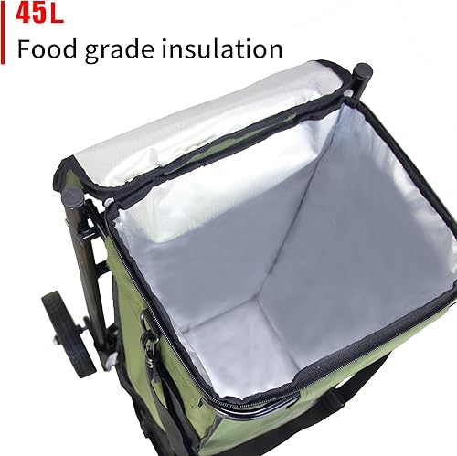 TMZ Heavy-Duty Foldable Shopping Cart with Removable Insulated Bag & Hooks - Lightweight 110 lbs Capacity Grocery Luggage Cart for Market, Travel, Laundry (Beige) - Poueer