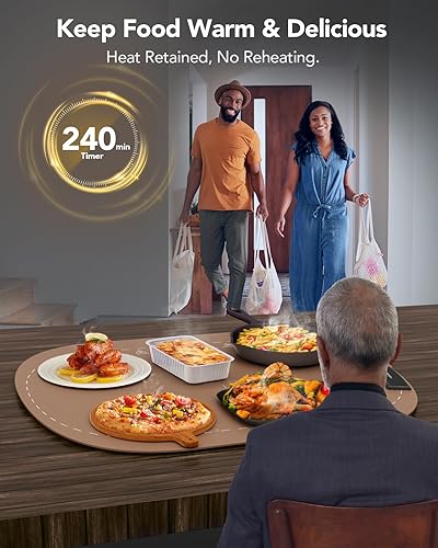 Food Warming Mat, Electric Warming Trays for Buffet & Party Rollable Food Warmers Silicone Heating Mat with 9 Temperature Setting 23.1'x15.9' (Brown) - Poueer