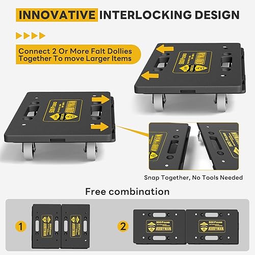 Furniture Dolly,Furniture Movers with Wheels, 500 lbs Capacity, Moving Dolly Cart Heavy Duty,4 Wheels Small Flat cart for Moving Heavy Duty,2 Pack,Black - Poueer