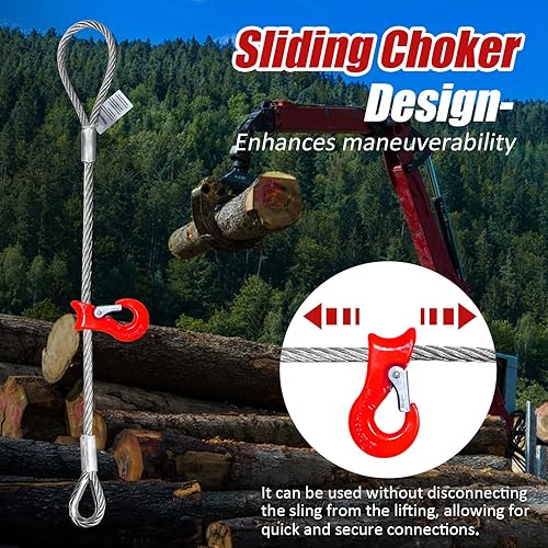Single Leg Wire Rope Sling, 2.5T Vertical Rated Capacity 8.2FT, 1/2' Flemish Eye Loop Sliding Choker with Heavy Duty Thimble, Heavy Duty Rigging Cable for Lifting Towing Pulling - Poueer