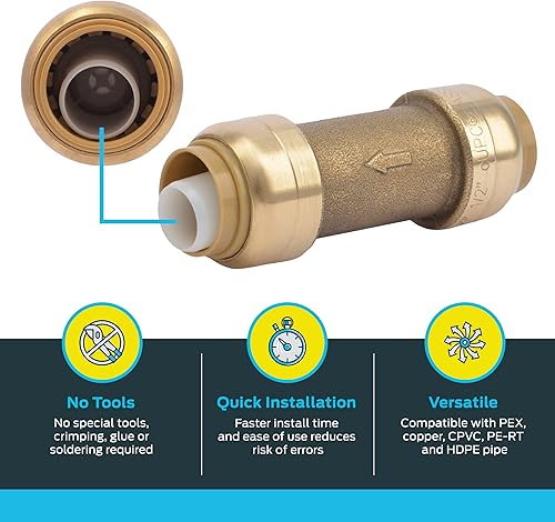 SharkBite 1 Inch Check Valve, Push to Connect Brass Plumbing Fitting, PEX Pipe, Copper, CPVC, PE-RT, HDPE, U2020-0000LFA - Poueer