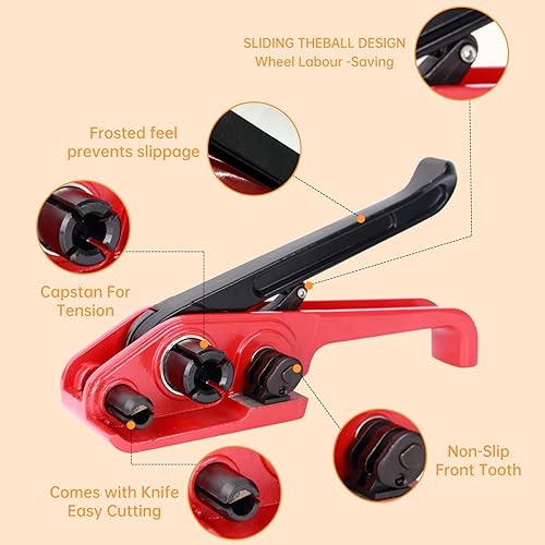 Packaging 5/8”x 0.035'x1000' Polyester (PET) Strapping Kit,1380 Lbs Heavy Duty Pallet Banding Tensioner Tool Sealer Water and Rust Resistance Poly Strapping - Poueer