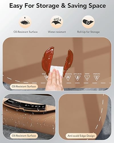 Food Warming Mat, Electric Warming Trays for Buffet & Party Rollable Food Warmers Silicone Heating Mat with 9 Temperature Setting 23.1'x15.9' (Brown) - Poueer