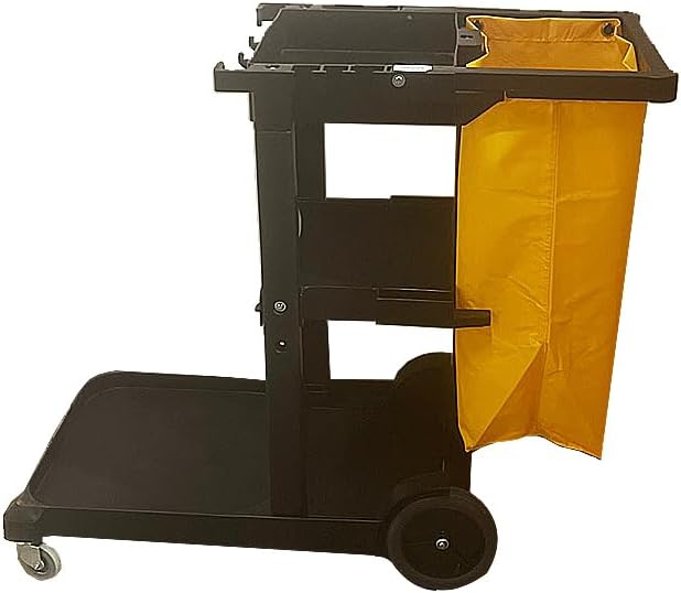 Janitor Cleaning Cart, 3-Shelf Cleaning Cart, with Vinyl Bag Black Color - Poueer