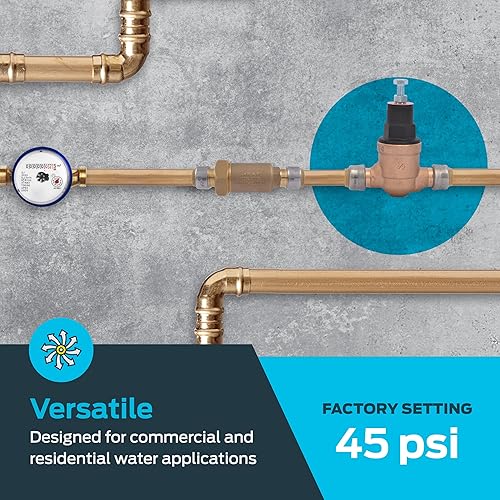 SharkBite 3/4 Inch EB45 Direct Pressure Regulating Valve, Push to Connect Brass Plumbing Fittings, PEX Pipe, Copper, CPVC, PE-RT, HDPE, 23808-0045 - Poueer