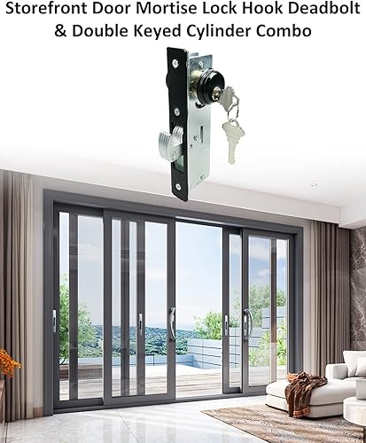 Storefront Door Mortise Lock 1-1/8' Door Locks with Backset Deadbolt & Double Keyed Cylinder Combo Lock Aluminum - Poueer