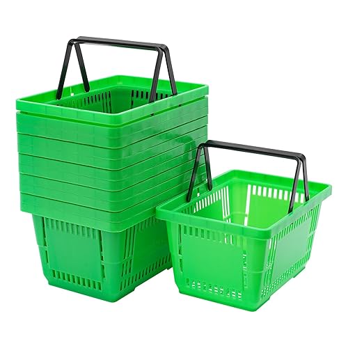 12 PCS Shopping Baskets, 28L Plastic Portable Shopping Baskets with Handles, Durable Store Basket for Supermarket Retail Grocery (Yellow) - Poueer